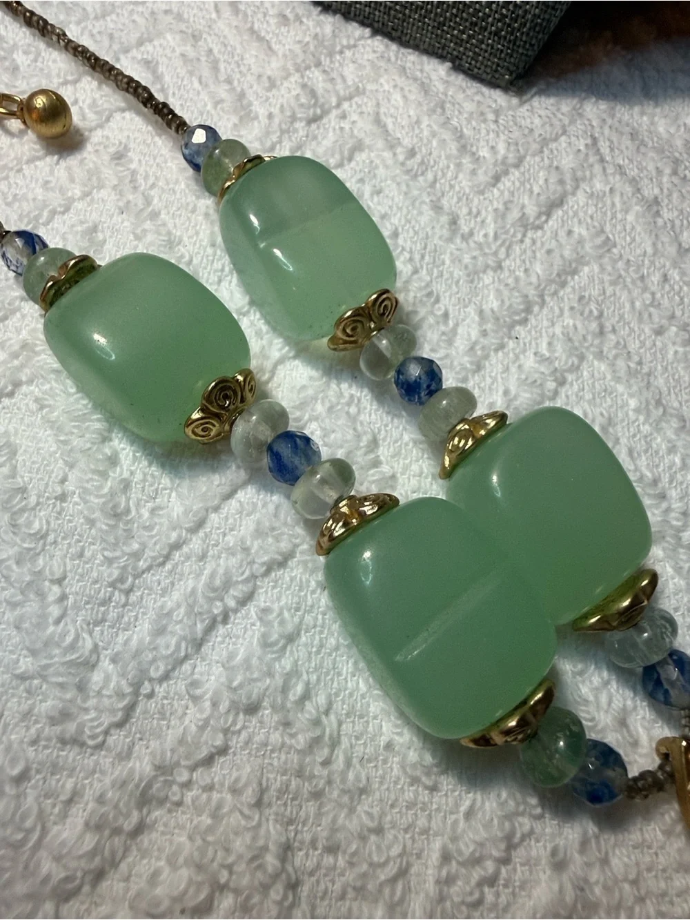 George Gold-Tone Filigree Pendant Necklace with Mint Green and Blue Glass Beads